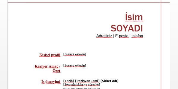 2020 Boş CV Örnekleri